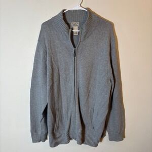 L.L. Bean Gray 100% Cotton Full Zip Knit Sweater Cardigan‎ Size XL